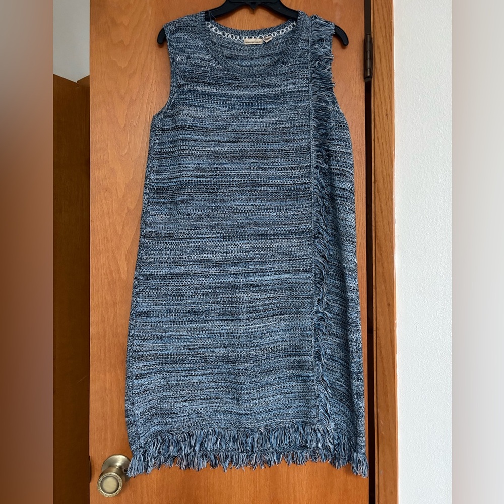 EUC Anthropologie blue fringe dress Medium Large